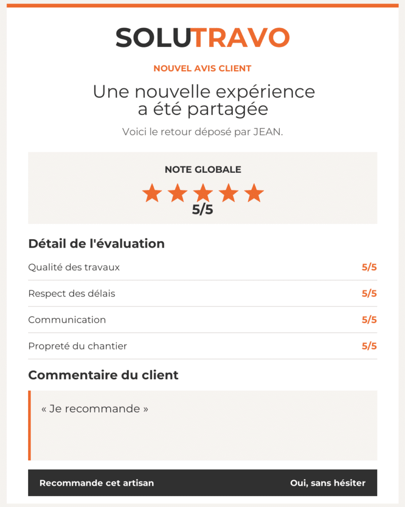 Avis client SOLUTRAVO de JEAN
